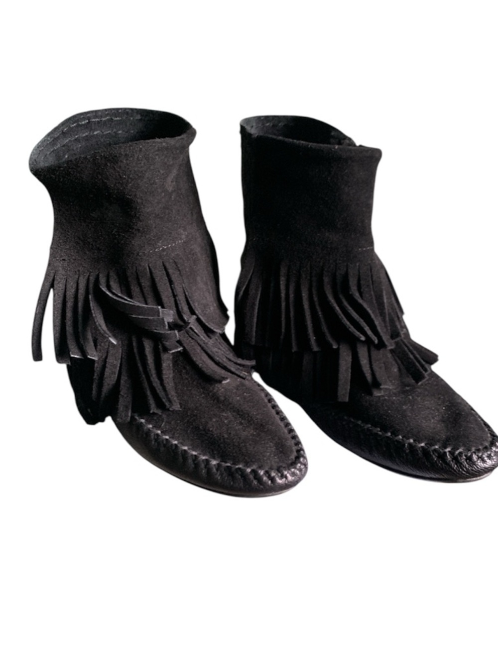 Zara Black Suede Fringe Moccasin Ankle Boots